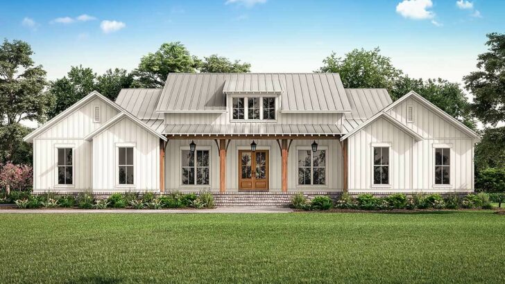 4-Bedroom 2-Story Modern Farmhouse with Master Bedroom Screened Porch (Floor Plan)