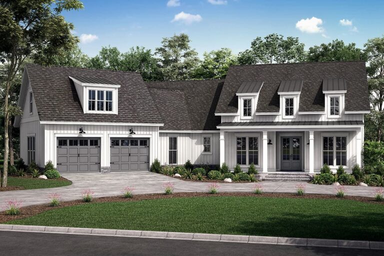 4-Bedroom 2-Story Modern Farmhouse with Angled Garage (Floor Plan)