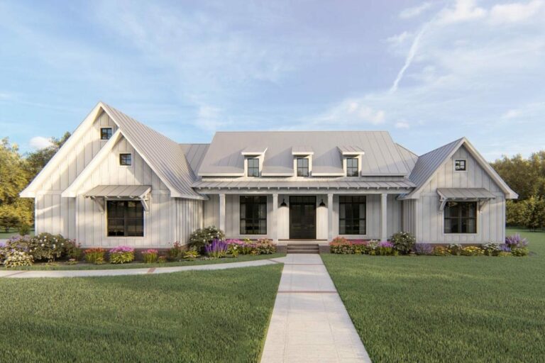 4-Bedroom Dual-Story Modern Farmhouse With Split Bedroom Layout (Floor Plan)