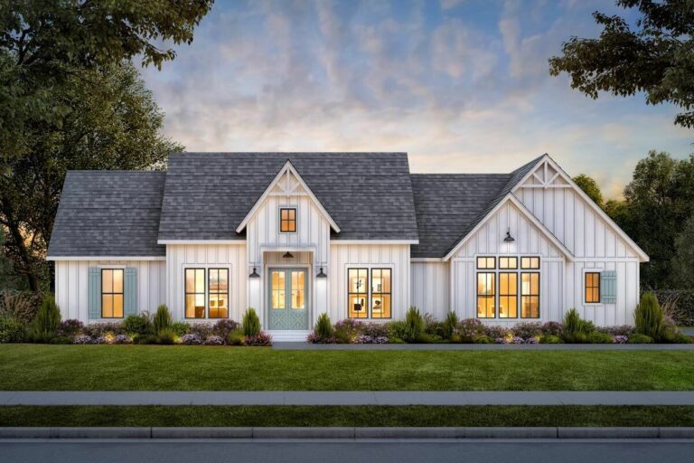 4-Bedroom Single-Story Modern Farmhouse With Outdoor Kitchen (Floor Plan)