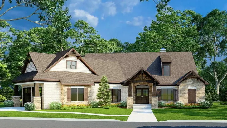 3-Bedroom 2-Story Rugged-Style Home With Split Bedroom Layout (Floor Plan)
