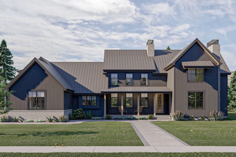 5-Bedroom 2-Story Modern Farmhouse with In-Law Suite and 2-Car Side Garage (Floor Plan)