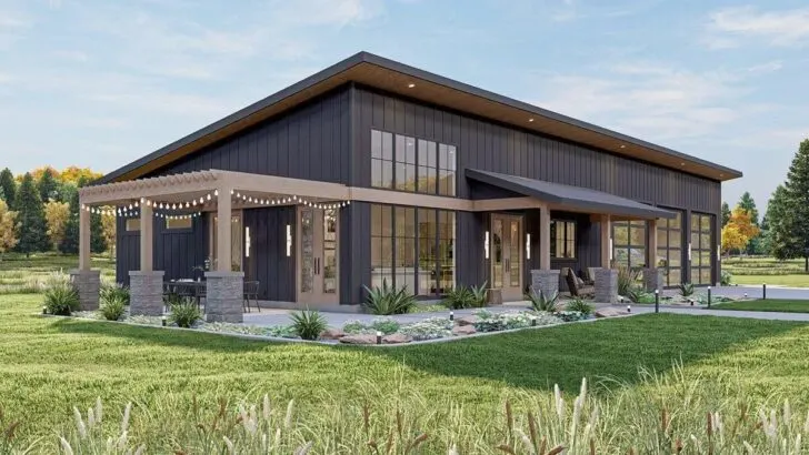 2-Bedroom 1-Story Barndominium-Style House with Covered Patio and 3-Car Garage (Floor Plan)
