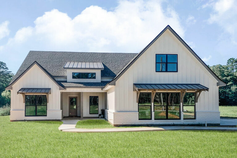 1-Story 3-Bedroom Modern Farmhouse with Cozy Front Porch (Floor Plan)