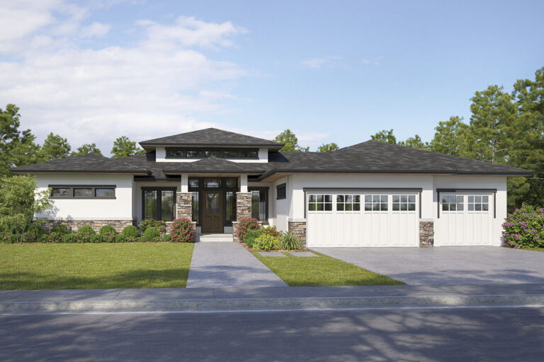 4-Bedroom Single-Story Prairie Mountain Modern House With 3-Car Garage (Floor Plan)