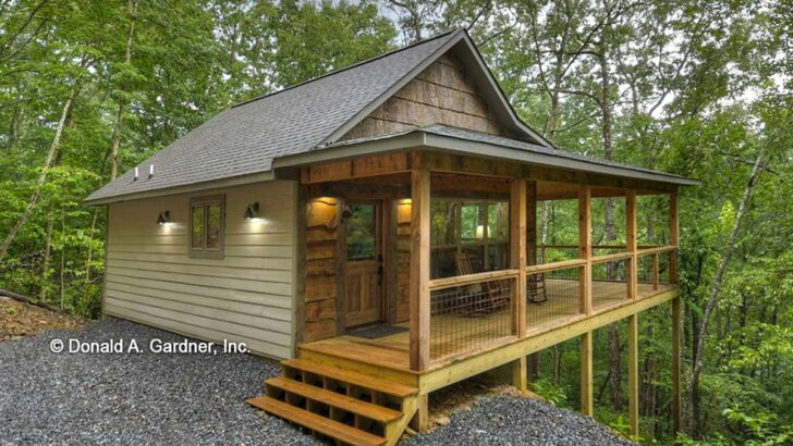 Tiny 1-Bedroom 1-Story Rustic Cabin with Wraparound Porch (Floor Plan)