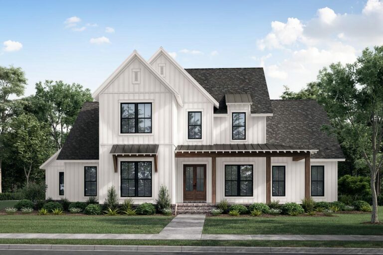 4-Bedroom Dual-Story Modern Farmhouse With Home Office and Large Rear Porch (Floor Plan)