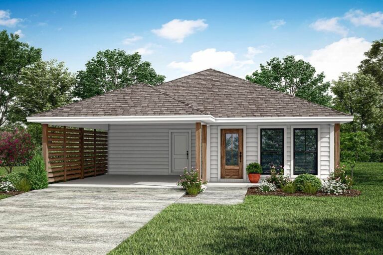 3-Bedroom Single-Story Country House with Carport (Floor Plan)