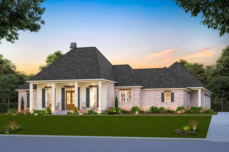 Acadian-Style 4-Bedroom Single-Story House With Optional Bonus Room (Floor Plan)