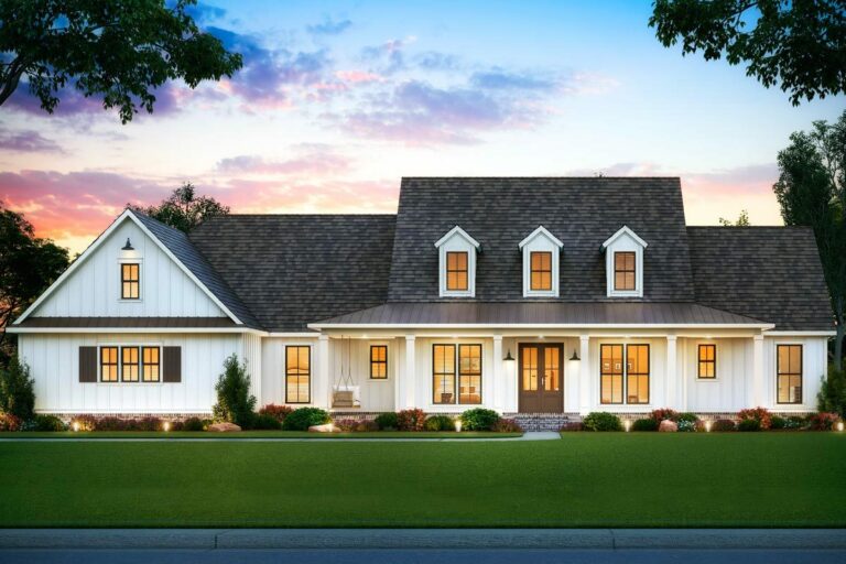 Double-Story 5-Bedroom Modern Farmhouse With Split Bedroom Layout and 3-Car Garage (Floor Plan)