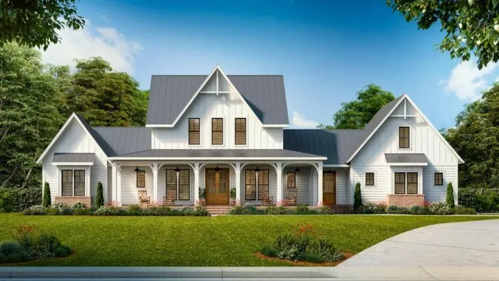 Gothic-Inspired 4-Bedroom 2-Story Modern Farmhouse With Upstairs Game Room (Floor Plan)