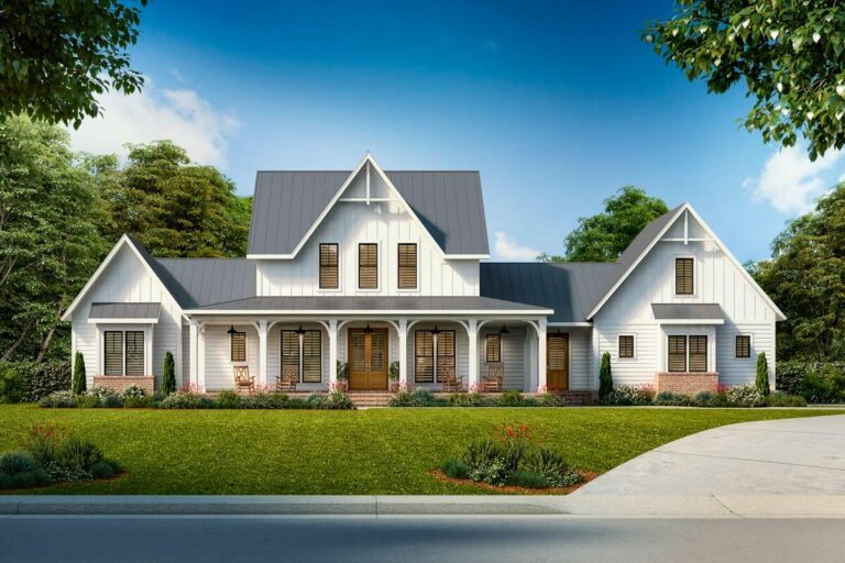 Gothic-Inspired 4-Bedroom 2-Story Modern Farmhouse With Upstairs Game Room (Floor Plan)