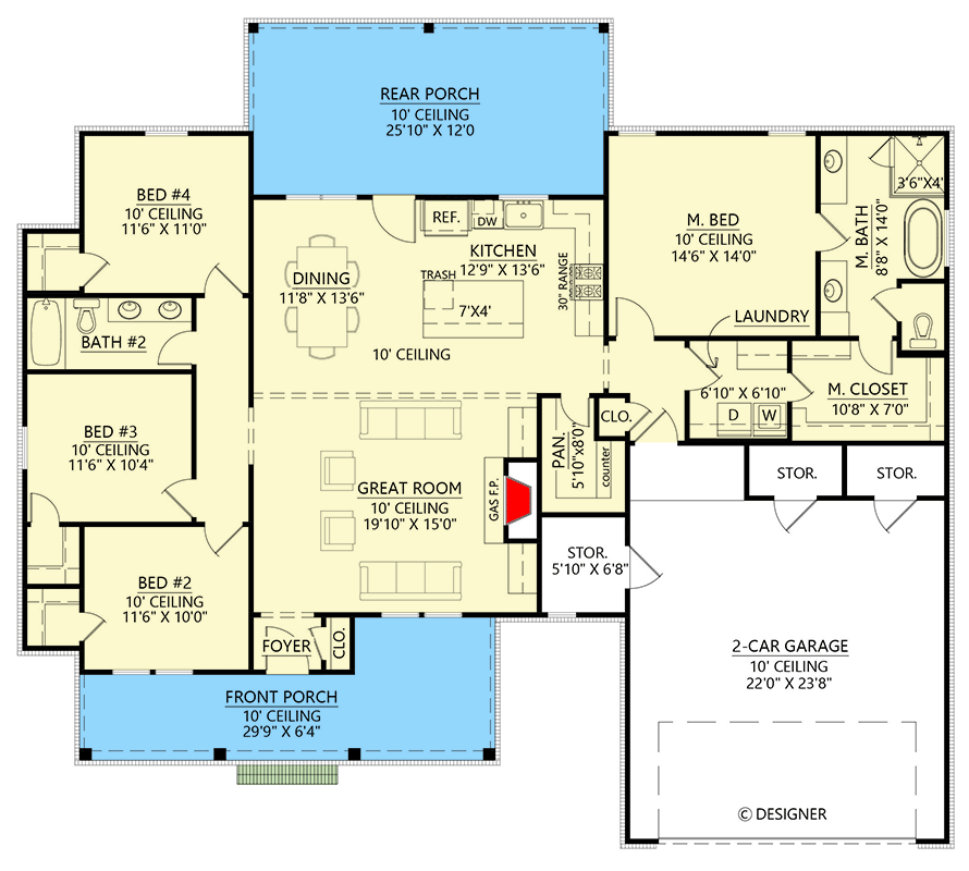 Single-Story 4-Bedroom Modern Farmhouse With Spacious Front Porch ...