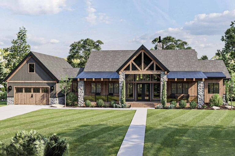 Single-Story 4-Bedroom Mountain Lake Home With Vaulted Great Room and Pool House (Floor Plan)