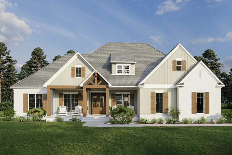 1-Story 4-Bedroom Country House with Optionally Finished Bonus (Floor Plan)