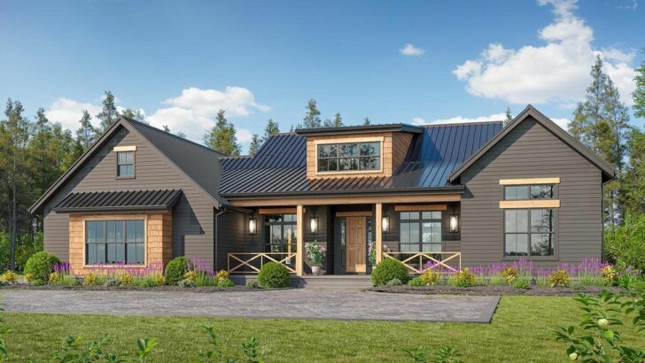 Modern Country Craftsman-Style 6-Bedroom 2-Story House With Wraparound Rear Porch (Floor Plan)