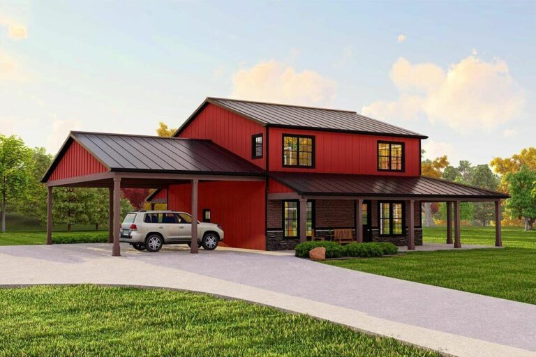 Dual-Story 3-Bedroom Contemporary Country Home with 2-Car Carport and Home Office (Floor Plan)