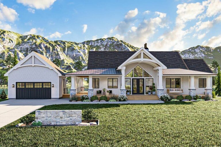 Single-Story 5-Bedroom Lake House with Wraparound Deck and Vaulted Open Floor Plan (Floor Plan)