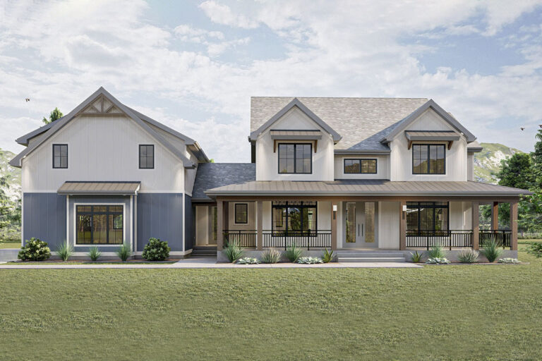 5-Bedroom 2-Story New American Farmhouse with 1-Bed Apartment Above Garage (Floor Plan)