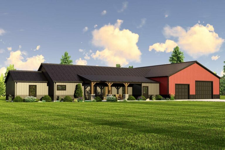 Single-Story 3-Bedroom Country Ranch with 2400 Sq Ft Garage (Floor Plan)