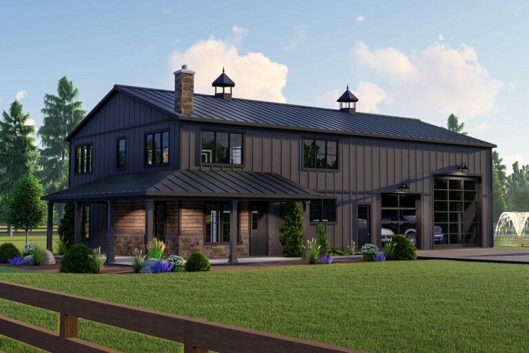 3-Bedroom 2-Story Barndominium Home with Deluxe Garage and 2-Story Living Room (Floor Plan)