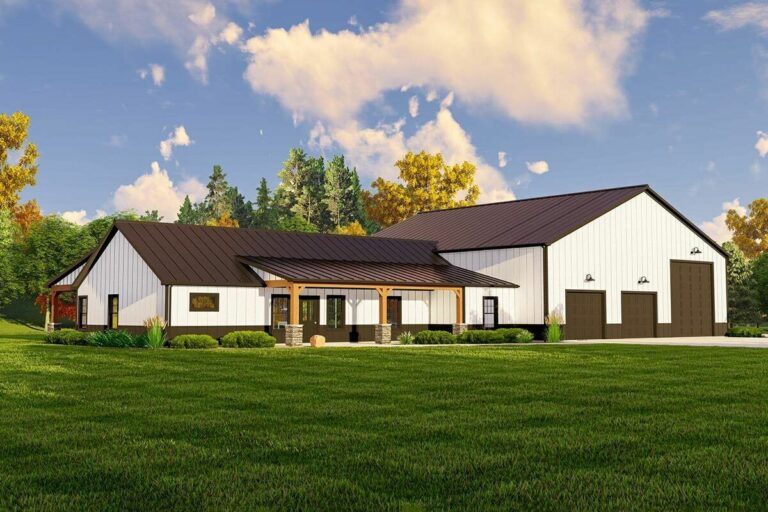 Single-Story 3-Bedroom Barndominium House with Oversized 4-Car Garage (Floor Plan)