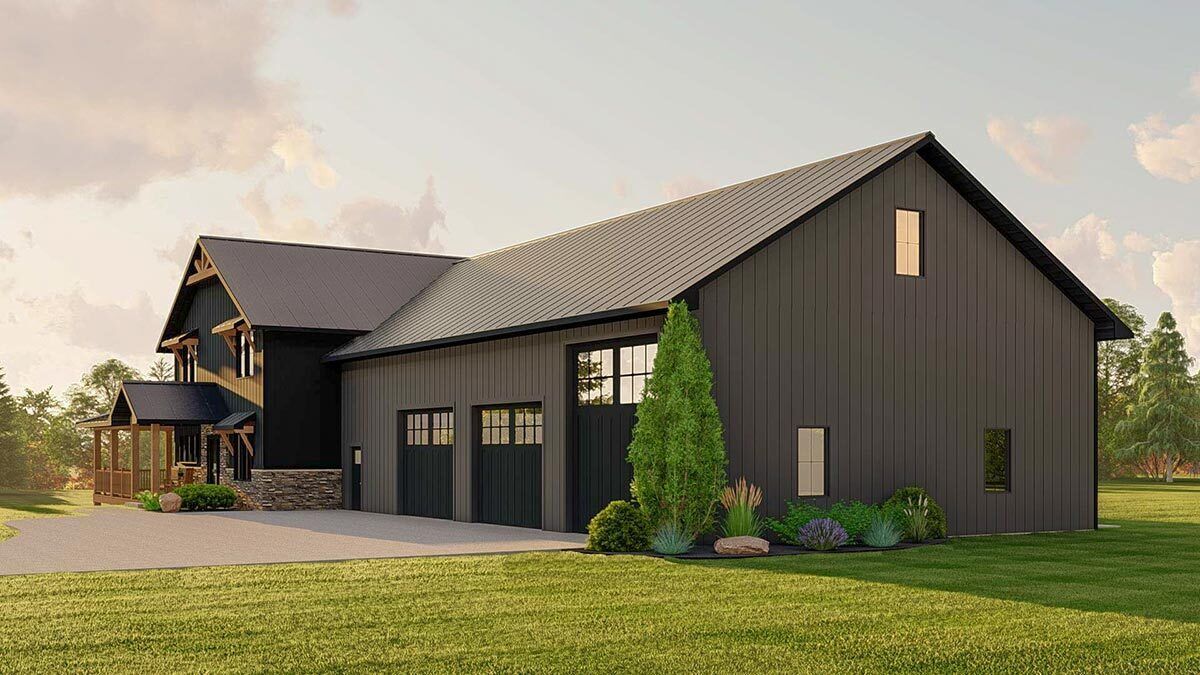 4-Bedroom 2-Story Barndominium House with Optionally-Finished Lower ...