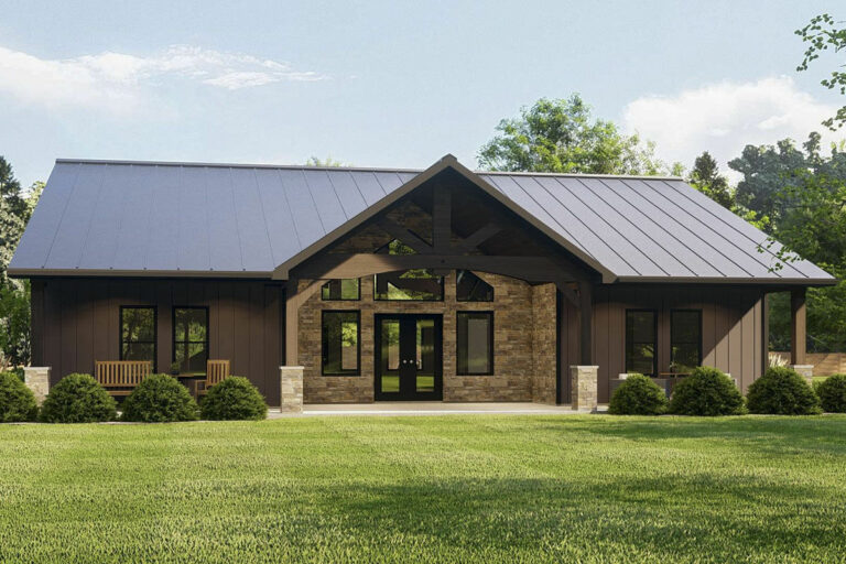 One-Story 2-Bedroom Rustic Craftsman House with Vaulted Great Room (Floor Plan)