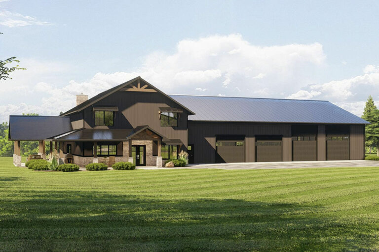 4-Bedroom 2-Story Barndominium Style House with Massive 4000 Sq Ft Shop (Floor Plan)