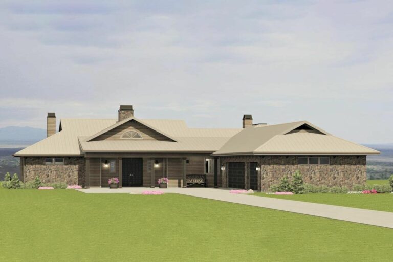 3-Bedroom Single Story Country Ranch House With Dual Porches and Breezeway (Floor Plan)