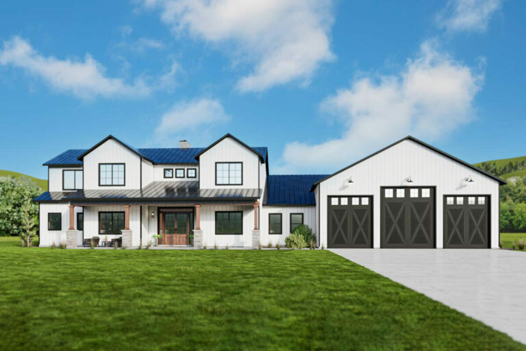 Modern 4-Bedroom 2-Story Farmhouse With Oversized Garage (Floor Plan)
