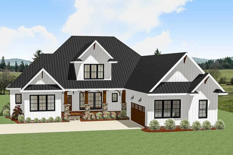 2-Story 4-Bedroom Country Craftsman Home with Dual-Fireplace Porch and Garage Options (Floor Plan)