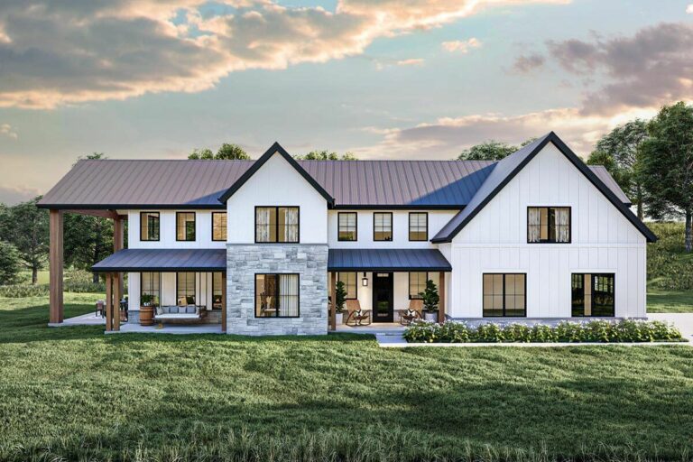 4-Bedroom 2-Story Barndominium-Style Modern Farmhouse With Family Room Upstairs (Floor Plan)