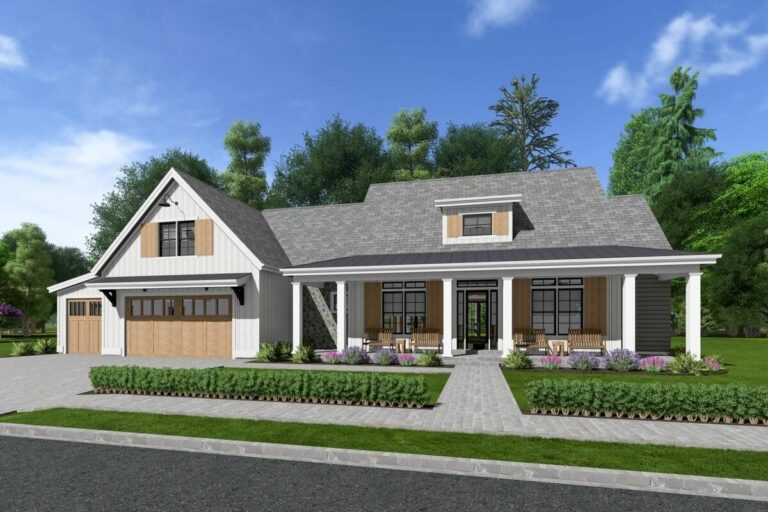 Single-Story 6-Bedroom Country Farmhouse with Exterior Options and Optional Finished Lower Level (Floor Plan)