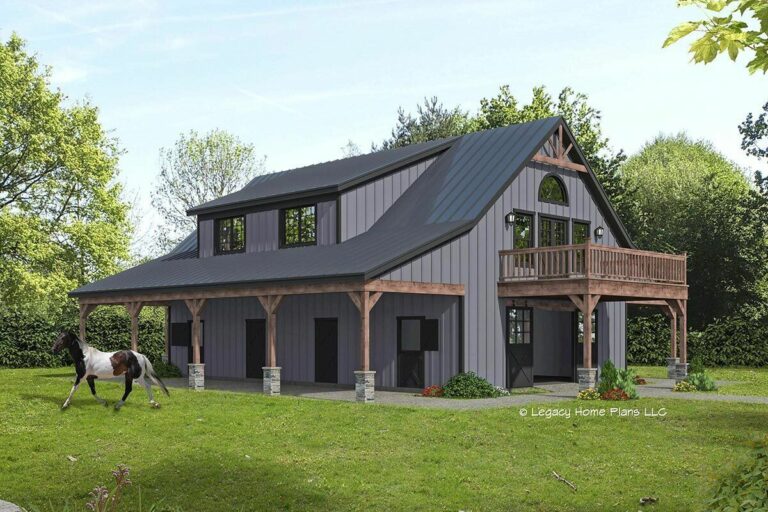 3-Bedroom 2-Story Barndominium House with Sun Deck and Horse Barn (Floor Plan)