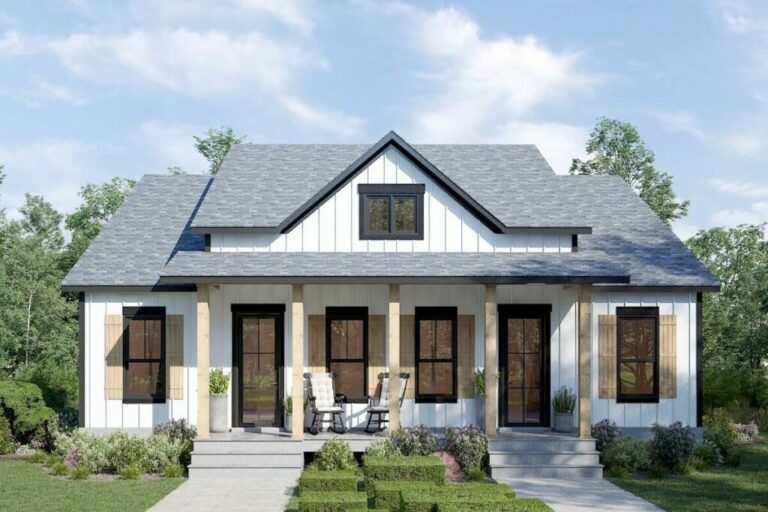 3-Bedroom Single-Story Modern Farmhouse Style Twin Duplex House with Open Concept Living (Floor Plan)