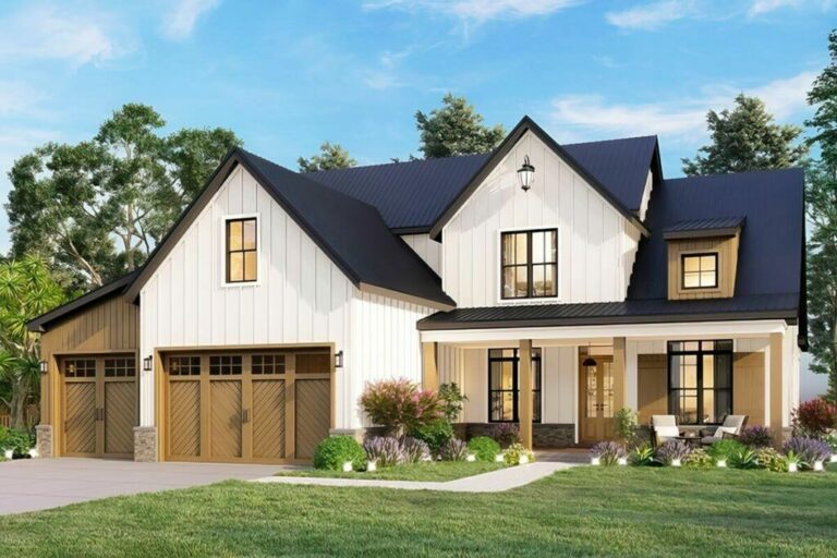 3-Bedroom 2-Story New American Style Farmhouse with 3-Car Front-Facing Garage (Floor Plan)