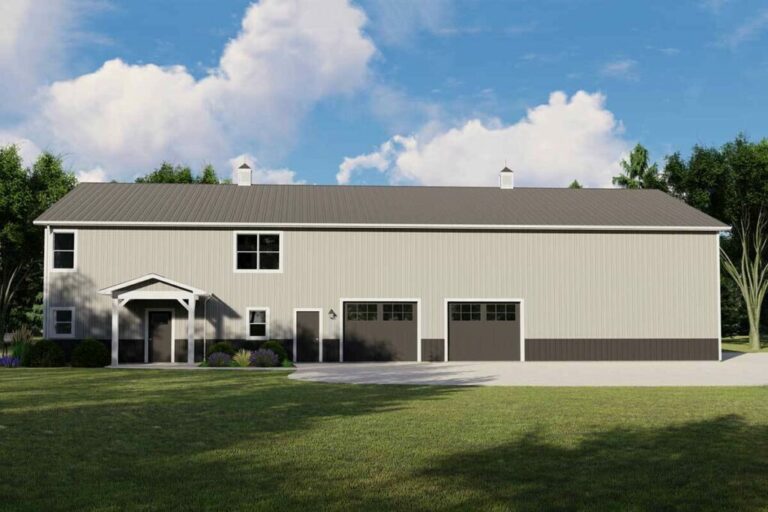 Simple 3-Bedroom Two-Story Barndominium House with Massive Garage Space with Loft Overlook (Floor Plan)