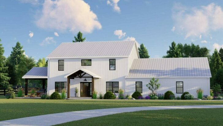 6-Bedroom Dual-Story Country Craftsman Barn House With Wrap-Around Porch (Floor Plan)