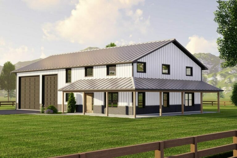 3-Bedroom 2-Story Barndominium Home with Office and Oversized Garage Doors (Floor Plan)