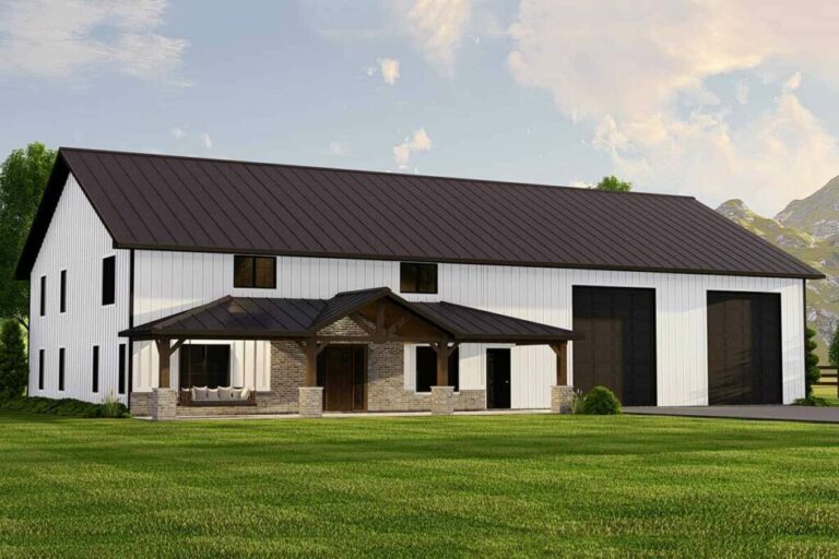 Dual-Story 3-Bedroom Barndominium House with Rear Porches and Main-floor Master (Floor Plan)