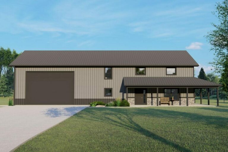 Dual-Story 3-Bedroom Barndominium House With Loft and Home Office (Floor Plan)