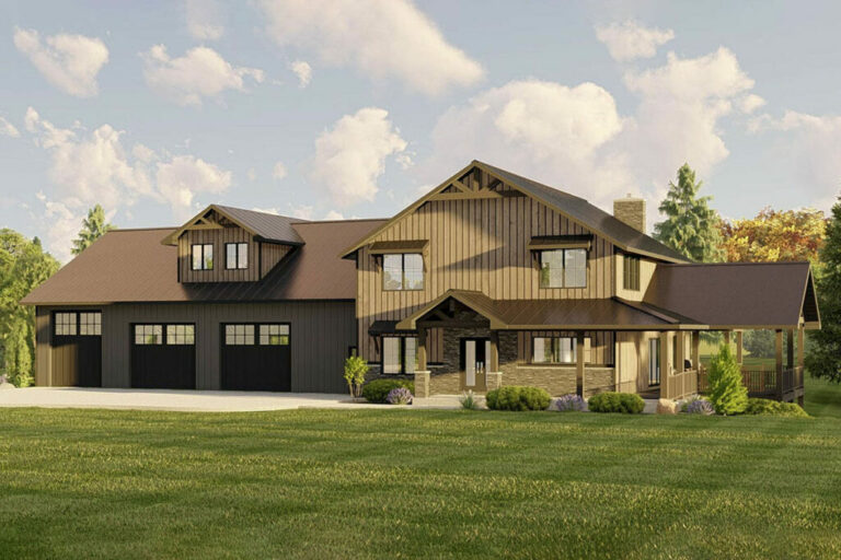 3-Bedroom 2-Story Barndominium House with RV Bay and Unfinished Lower Level (Floor Plan)