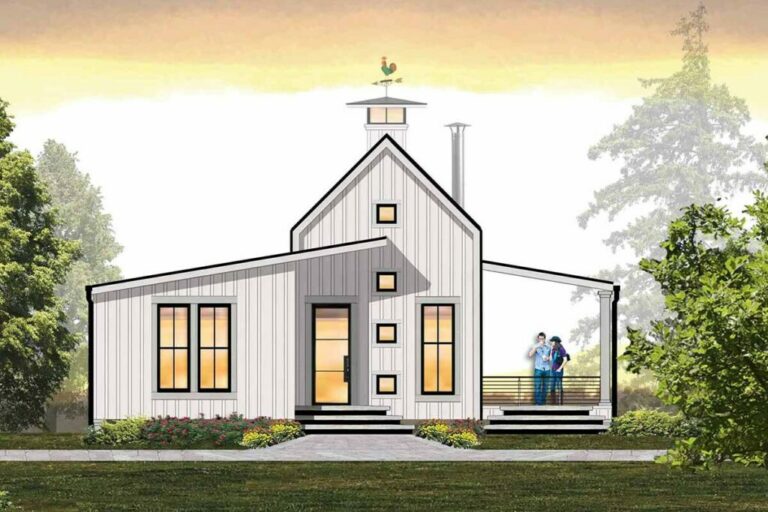 2-Bedroom 1-Story Mountain Country Style Barndominium House with Detached Garage (Floor Plan)