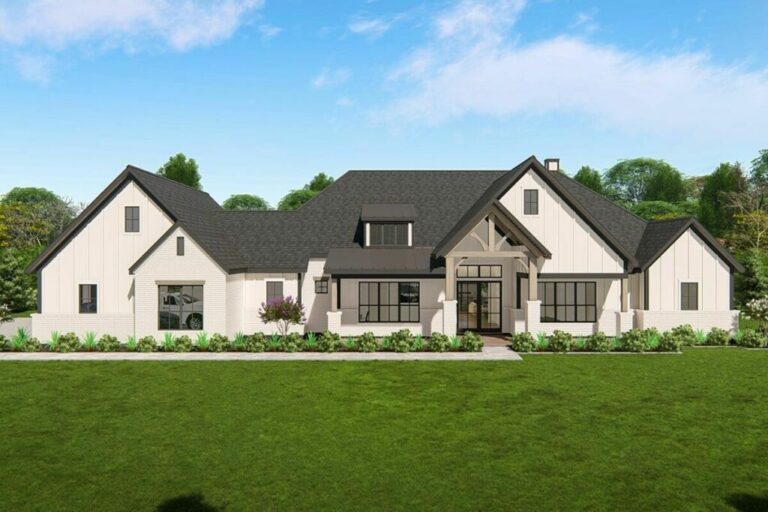 4-Bedroom Single-Story Farmhouse Style New American Craftsman House with Home Office and Game Room (Floor Plan)