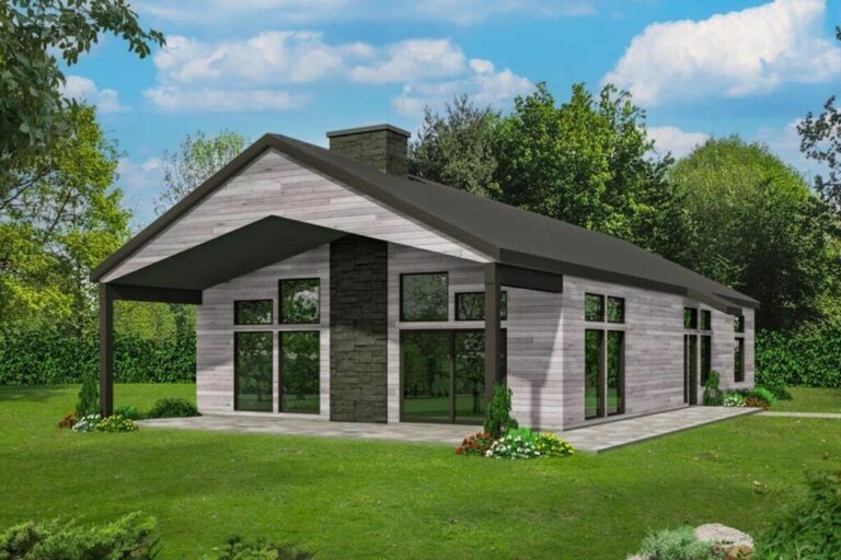 2-Bedroom Single-Story Rustic Contemporary Barndominium House with Home Office (Floor Plan)