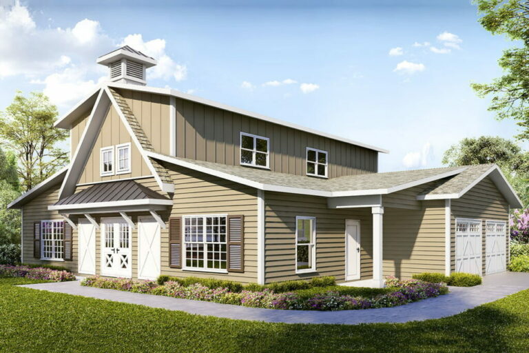 Barndominium Style 3-Bedroom 2-Story Country Home With Open-Concept Layout (Floor Plan)