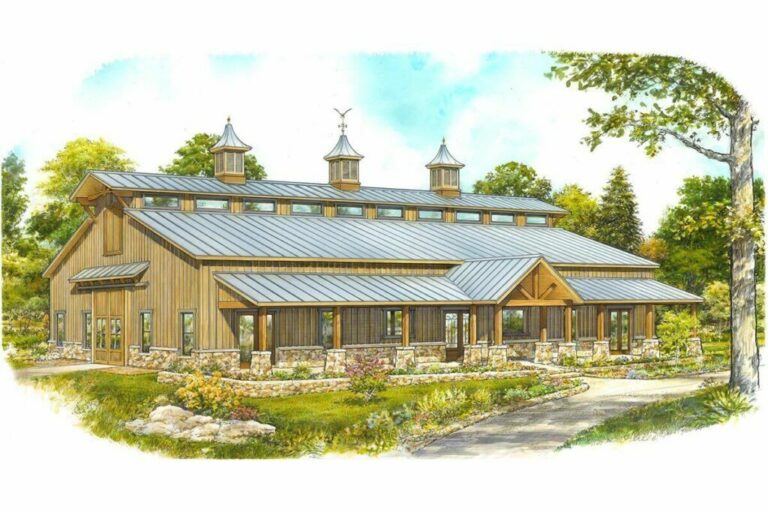 2-Bedroom Single-Story Barndominium House with 1,564 Sq Ft Workshop (Floor Plan)