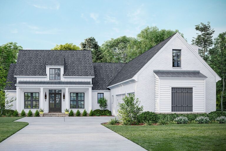 Split Bedroom Style 4-Bedroom Double-Story Modern Farmhouse with Vaulted Open-Concept Core (Floor Plan)