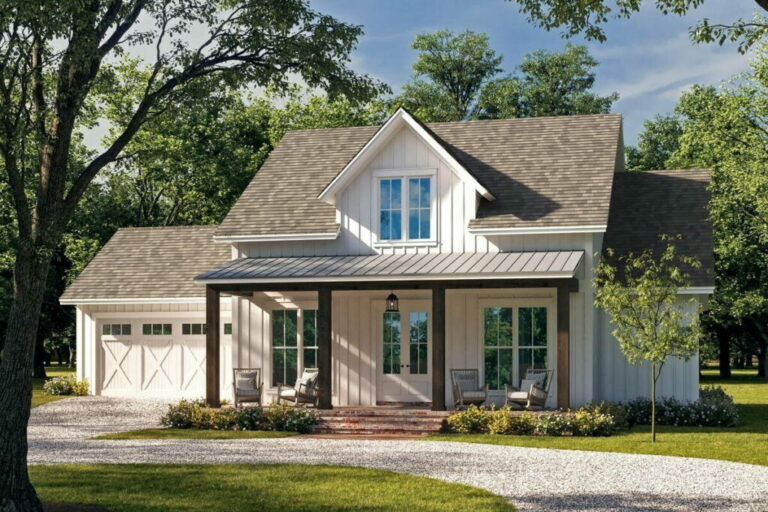 3-Bedroom Single-Story Farmhouse with 2-Car Garage (Floor Plan)